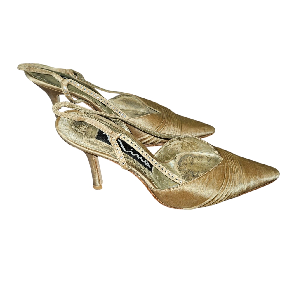 Nina Y2K Pointed Toe Slingback Heels Gold Size 6.5 Elegant - Picture 10 of 11